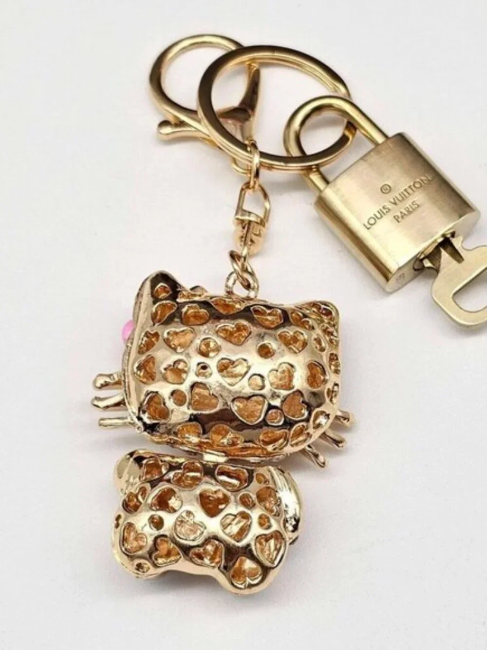 Authentic Louis Vuitton Gold Lock 🔒 Keychain Bag Unbranded Hello Kitty Charm LV